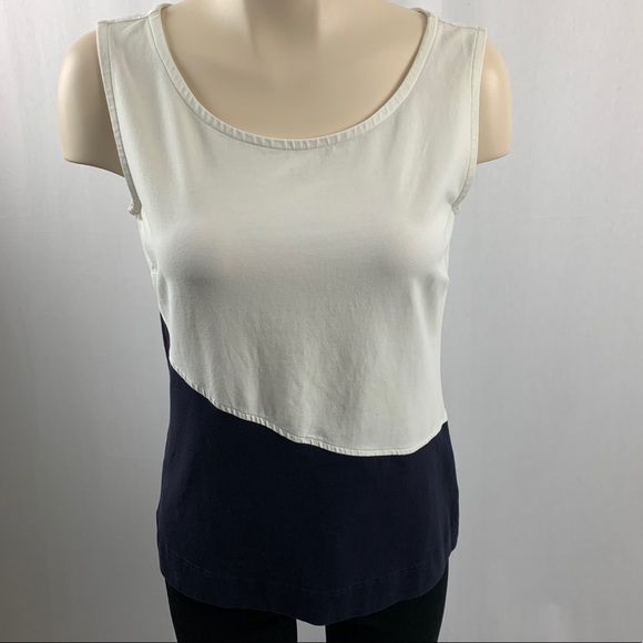 NIC & ZOE Ivory and Navy Asymmetrical Tank Top M - Picture 1 of 7
